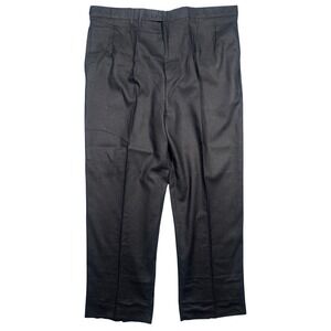 Trust Mens Black Pleated Linen Rayon Blend Dress Pants Trousers W44 L32